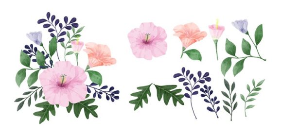 دانلود وکتور مجموعه ای از گل های نقاشی شده با آبرنگ