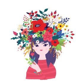 دانلود وکتور تصویر دختر بهاری در تاج گل