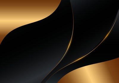 دانلود وکتور انتزاعی مشکی طلایی شکل موج صاف و خطوط پس زمینه قالب لوکس سبک