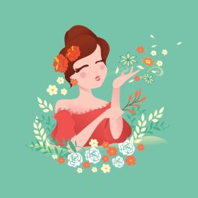 دانلود وکتور دختر دمیدن برگ و گل عالی برای چاپ پوستر و هنری