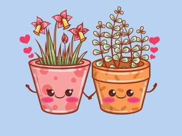 دانلود وکتور کاراکترها و تصاویر کارتونی گلدان گل تابستانی زیبا