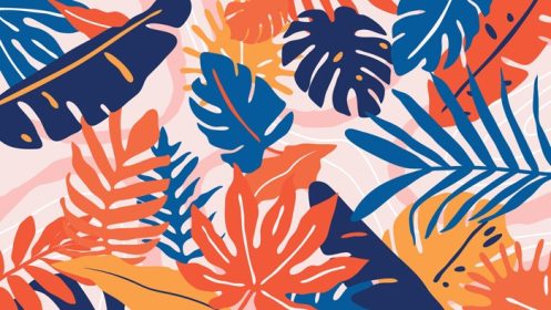دانلود وکتور کاغذ دیواری آرت دکو جنگل های استوایی الگوی گل با گل ها و برگ های عجیب و غریب برگ های شکافته شده فیلودندرون گیاه هیولا گیاه گیاهان جنگلی گیاهان جنگلی خط هنر در تصویر برداری پس زمینه مد روز