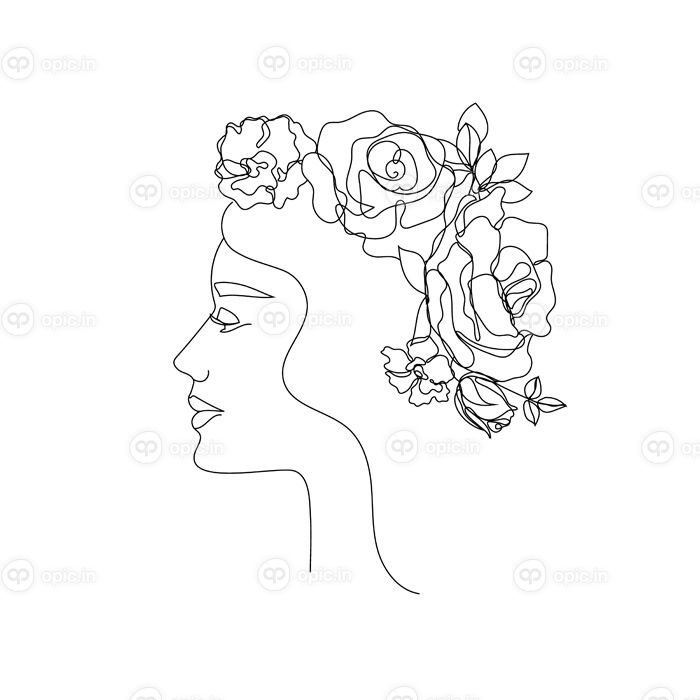 دانلود وکتور وکتور چهره زن آرم تصویری هنری با گل