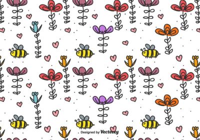 دانلود وکتور سبک تابستانی وکتور الگوی بدون درز زنبور ابله و گل های متنوع عالی برای ساخت کارت پس زمینه والپیپرهای اسکرپ بوکینگ و غیره