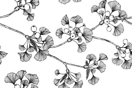 دانلود وکتور الگوی گل و برگ جینکو با دست ترسیم شده گیاهی