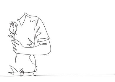 دانلود وکتور نقاشی تک خطی مرد جوان شادی که زیبا در دست دارد