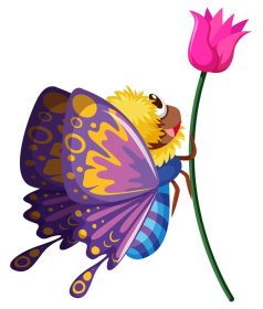 دانلود وکتور پروانه در حال پرواز توسط تصویر گل صورتی