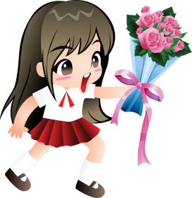 دانلود وکتور دختر هدیه دادن گل کارتون وکتور کلیپ کاوای زیبا