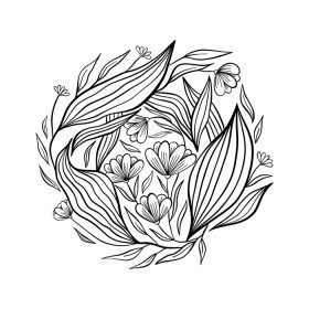 دانلود وکتور طرح و طرح گل گیاه شناسی با خط سیاه و سفید هنر گرد شکل دستی تصویر گیاه شناسی