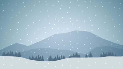 دانلود وکتور منظره زمستانی با کوه در افق جنگل کاج