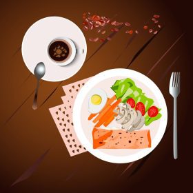 دانلود وکتور ناهار در کافه با قهوه ماهی و سبزیجات