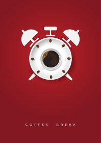 دانلود وکتور فنجان قهوه و دانه های قهوه واقع گرایانه با مفهوم ساعت زمان طراحی مینیمال پوستر تبلیغاتی وکتور نما نمای بالا