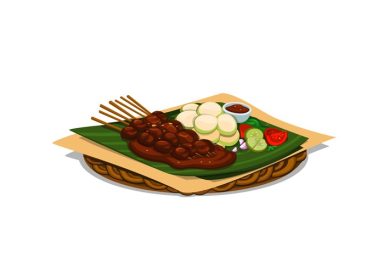 دانلود وکتور غذای سنتی ساتای از مفهوم اندونزی در کارتونی
