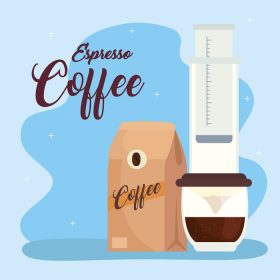 دانلود وکتور قهوه اسپرسو به روش آیروپرس و کیسه قهوه