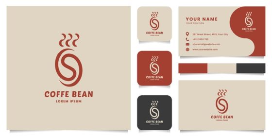 دانلود وکتور لوگوی ساده و مینیمالیستی دانه قهوه داغ با قالب کارت ویزیت
