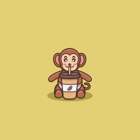 دانلود وکتور کارتونی لوگوی کارتون طلسم شخصیت قهوه میمون ناز بچه میمون