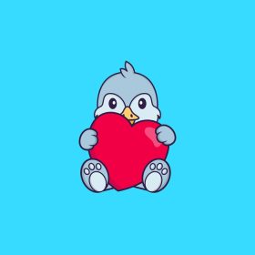 دانلود وکتور پرنده ناز با نگه داشتن قلب قرمز بزرگ مفهوم کارتونی حیوانی جدا شده می تواند برای کارت دعوت کارت پستال تی شرت یا سبک کارتونی تخت طلسم استفاده شود