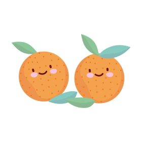 دانلود وکتور میوه های پرتقال برگ میوه ها منو شخصیت کارتونی غذا تصویر برداری ناز