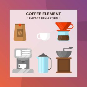 دانلود وکتور شامل مجموعه کلیپ‌پارت زیبای عنصر قهوه تخت با عناصر زیاد این تصویر برای المان وب پوستر و اینفوگرافیک مناسب است