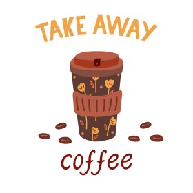 دانلود وکتور نوشته take away coffee با یک لیوان قهوه قابل استفاده مجدد