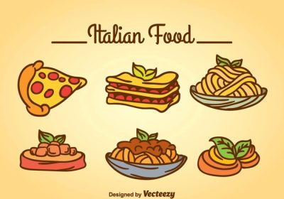 دانلود مجموعه وکتور مجموعه تنوع وکتور غذای ایتالیایی در پس زمینه کرم