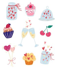 دانلود وکتور شیرینی برای روز ولنتاین مجموعه شیشه های با قلب