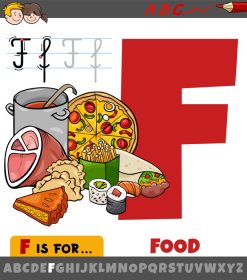 دانلود وکتور حرف f از الفبا با کلمه غذا