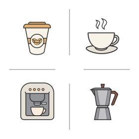 دانلود وکتور آیکون رنگ قهوه مجموعه قهوه سازهای کلاسیک و مدرن