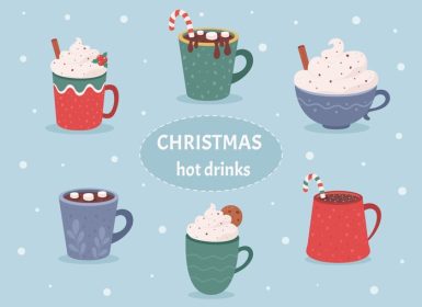 دانلود وکتور مجموعه نوشیدنی های داغ کریسمس نوشیدنی های داغ زمستانی شکلات داغ