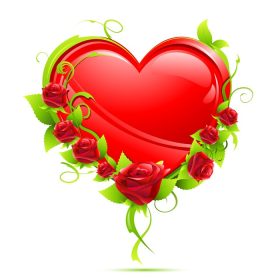 دانلود تصویر وکتور کارت ولنتاین با قلب و گل رز در پس زمینه جدا شده