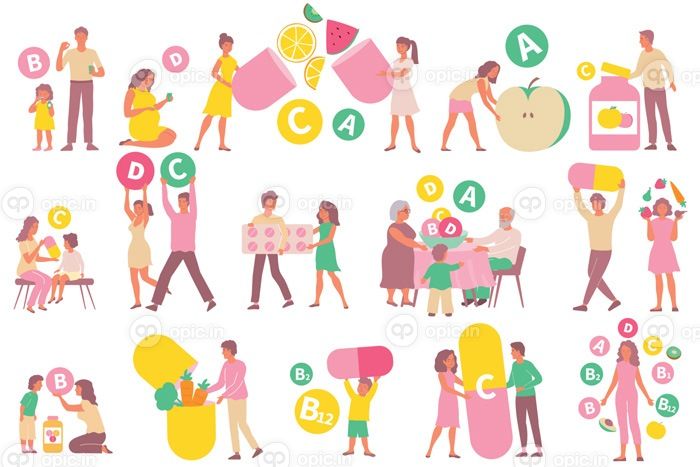 دانلود وکتور ویتامین ها مجموعه تخت