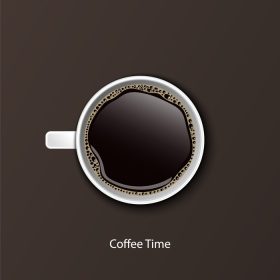 دانلود وکتور قهوه در فنجان های سفید از بالا در تصویر وکتور پس زمینه قهوه ای