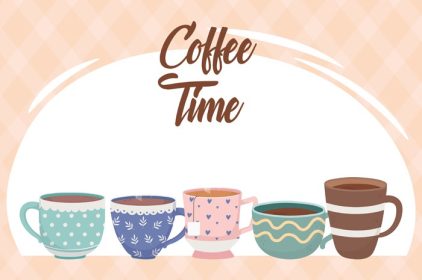 دانلود وکتور زمان قهوه فنجان های مختلف قهوه و چای نوشیدنی عطر تازه