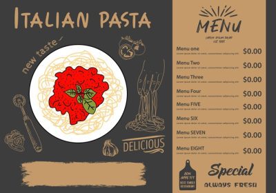 دانلود وکتور طراحی منوی غذای اسپاگتی ایتالیایی