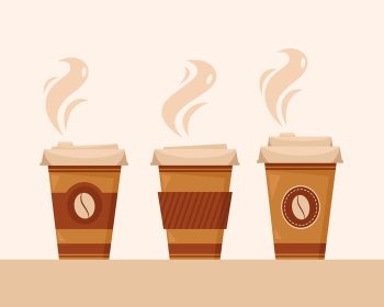 دانلود وکتور قهوه برای رفتن فنجان های کاغذی قهوه زمان قهوه و وکتور تصویر به سبک مسطح