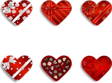 دانلود مجموعه وکتور جعبه شکلات به شکل قلب قرمز روز ولنتاین