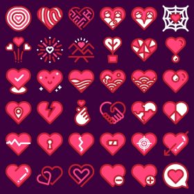 دانلود آیکون های مختلف وکتور شکل قلب با خط مسطح هنر
