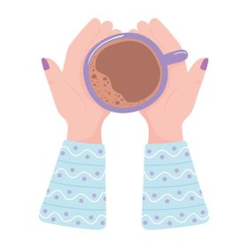 دانلود وکتور نمای بالا دست های زن با فنجان قهوه نوشیدنی داغ تازه