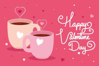 دانلود وکتور کارت تبریک روز ولنتاین با فنجان قهوه و قلب