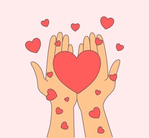 دانلود وکتور دست های زن که قلب های قرمز را در دست دارند تصویر خط مدرن به سبک