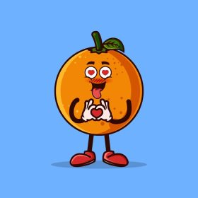 دانلود وکتور شخصیت میوه ناز نارنجی با قلب نماد شخصیت میوه ای نماد مفهوم ایزوله سبک کارتونی تخت
