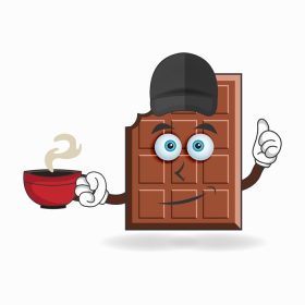 دانلود وکتور شخصیت طلسم شکلاتی که یک فنجان قهوه داغ در دست دارد وکتور تصویر