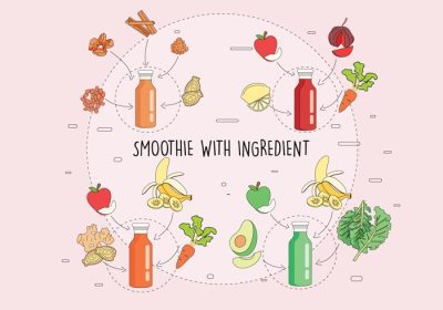 دانلود وکتور سم زدایی نوشیدنی سالم مفهومی ترکیبات اسموتی میوه و سبزیجات