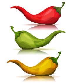 دانلود تصویر وکتور مجموعه کارتونی ادویه فلفل چیلی قرمز سبز و زرد برای غذای مکزیکی