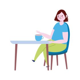 دانلود وکتور رستوران زن فاصله‌گذار اجتماعی با فنجان قهوه به تنهایی از شیوع بیماری جلوگیری می‌کند تصویر برداری کووید