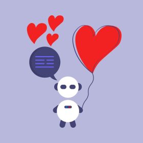 دانلود وکتور مفهوم عشق آنلاین با ربات چت و قلب