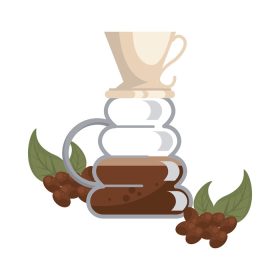 دانلود وکتور دانه و برگ قهوه با قابلمه قهوه