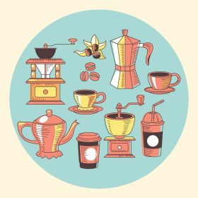 دانلود وکتور مجموعه قهوه طراحی شده با دست با سبک وینتیج عالی برای عناصر گرافیکی منو قهوه عناصر پوستر و دکوراسیون