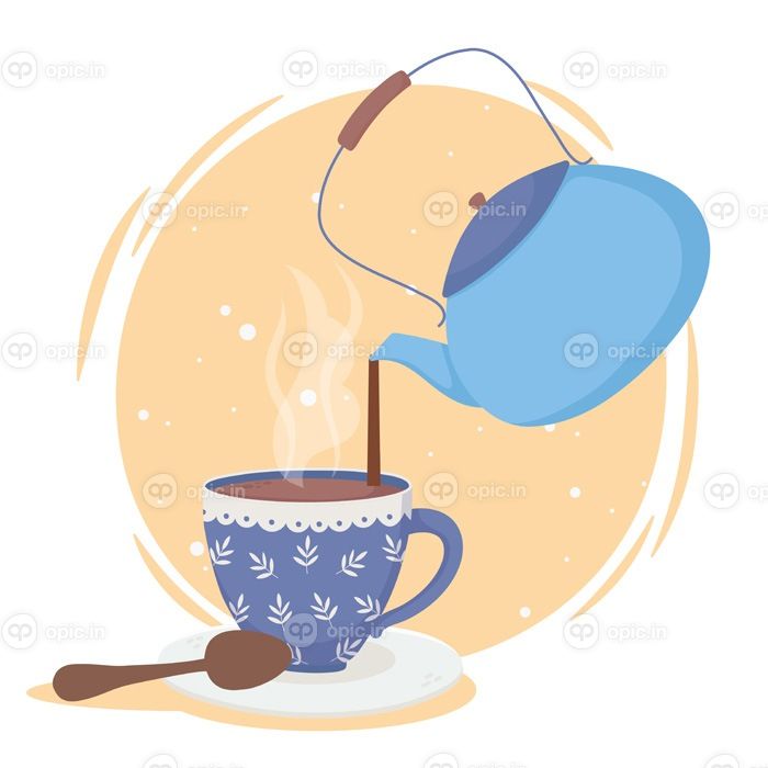 دانلود وکتور ترکیب زمان قهوه با کتری و تصویر وکتور فنجان
