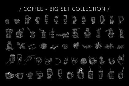 دانلود تصویر برداری گرافیکی وکتور مجموعه قهوه با دست طراحی شده